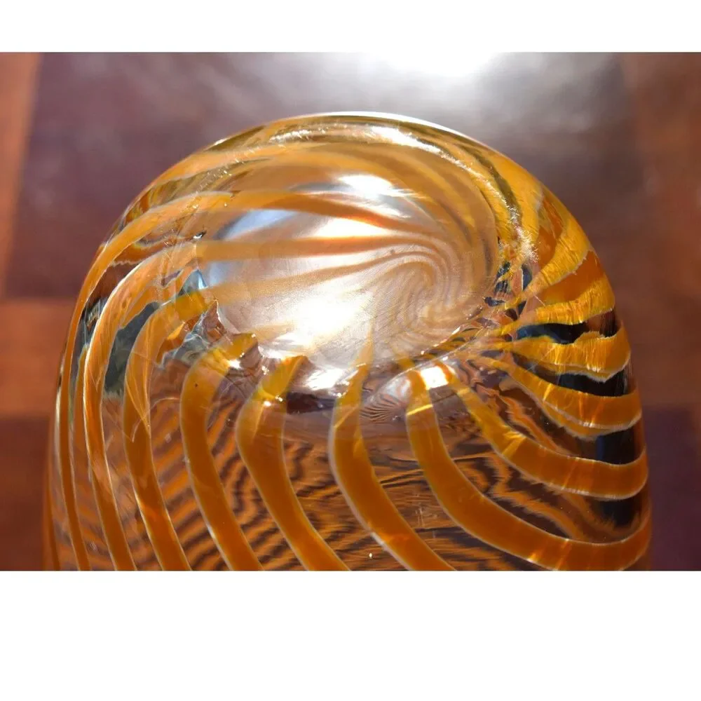Tall Mid-Century Orange Spiral Stripe Murano Glass Vase
